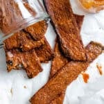 completed Mushroom Jerky on a white surface