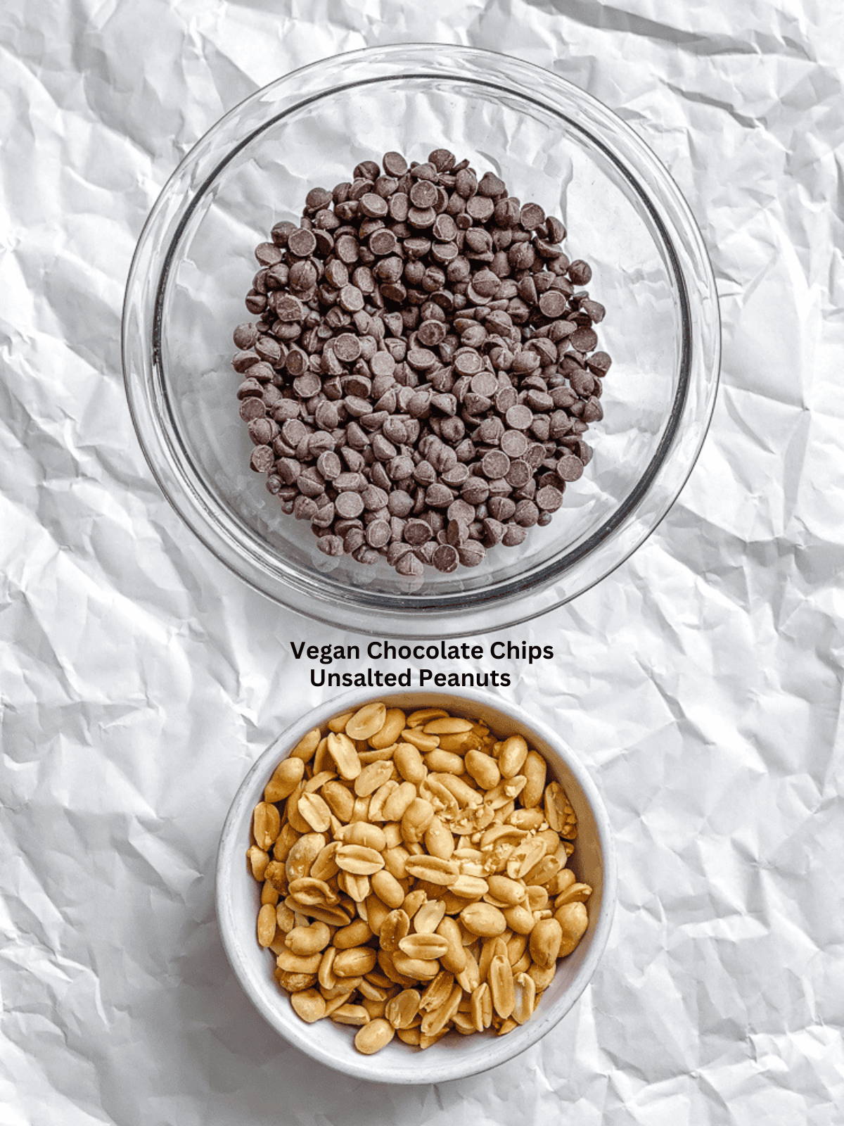 Ingredients for Peanut Clusters measured out on a white surface.