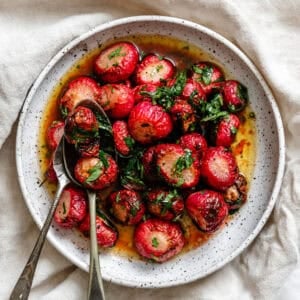 Completed Roasted Radishes on a plate.