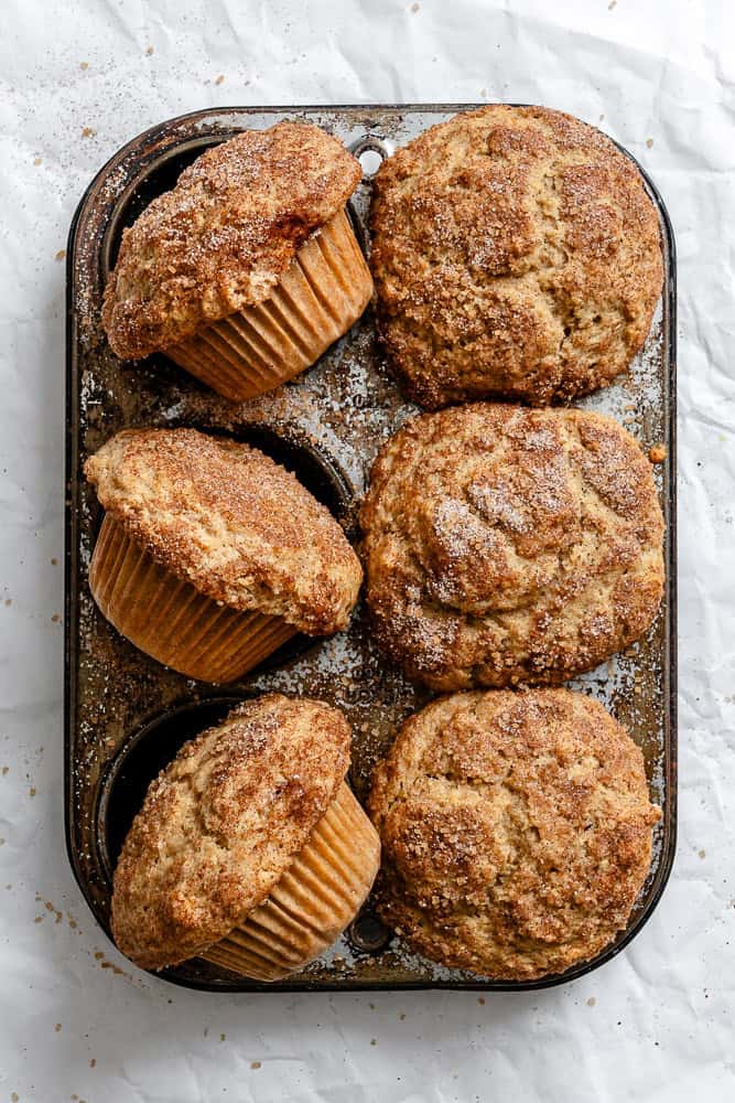 Completed Snickerdoodle Muffins (Egg-Free) in muffin tin.