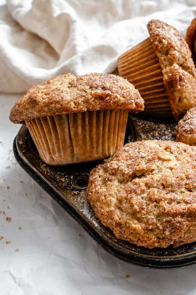 Completed Snickerdoodle Muffins (Egg-Free) in muffin tin.