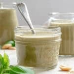 Completed Basil Salad Dressing in two jars.