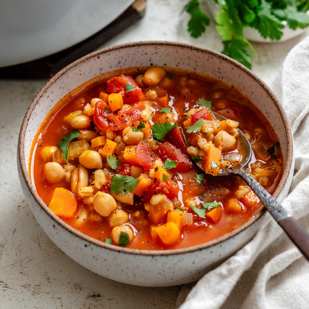 Completed Barley and Bean Soup in a bowl.