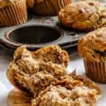 Completed Banana Applesauce Muffins (Oil-Free!) on white surface and plate.