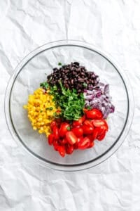 Process shot showing ingredients in a bowl.