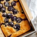 Completed Easy Blueberry Bread [Quick Bread!] in a bread pan.