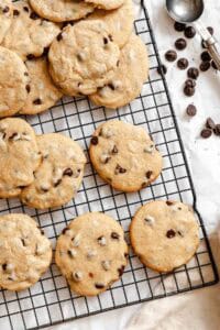 Completed Cinnamon Chocolate Chip Cookies on a wire rack.