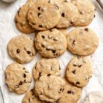 Completed Cinnamon Chocolate Chip Cookies on a white surface.
