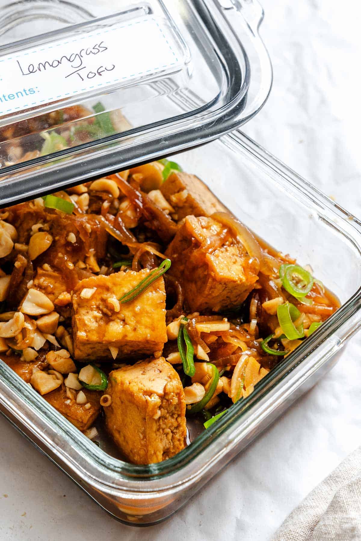 Completed Lemongrass Tofu on a plate.