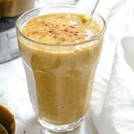 Completed Easy Pumpkin Smoothie in a glass.