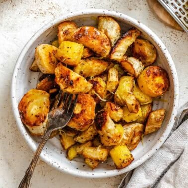 Completed Roasted Parsnips in a bowl.