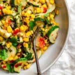 Completed Easy Calabacitas Recipe (Mexican Zucchini) on plate.