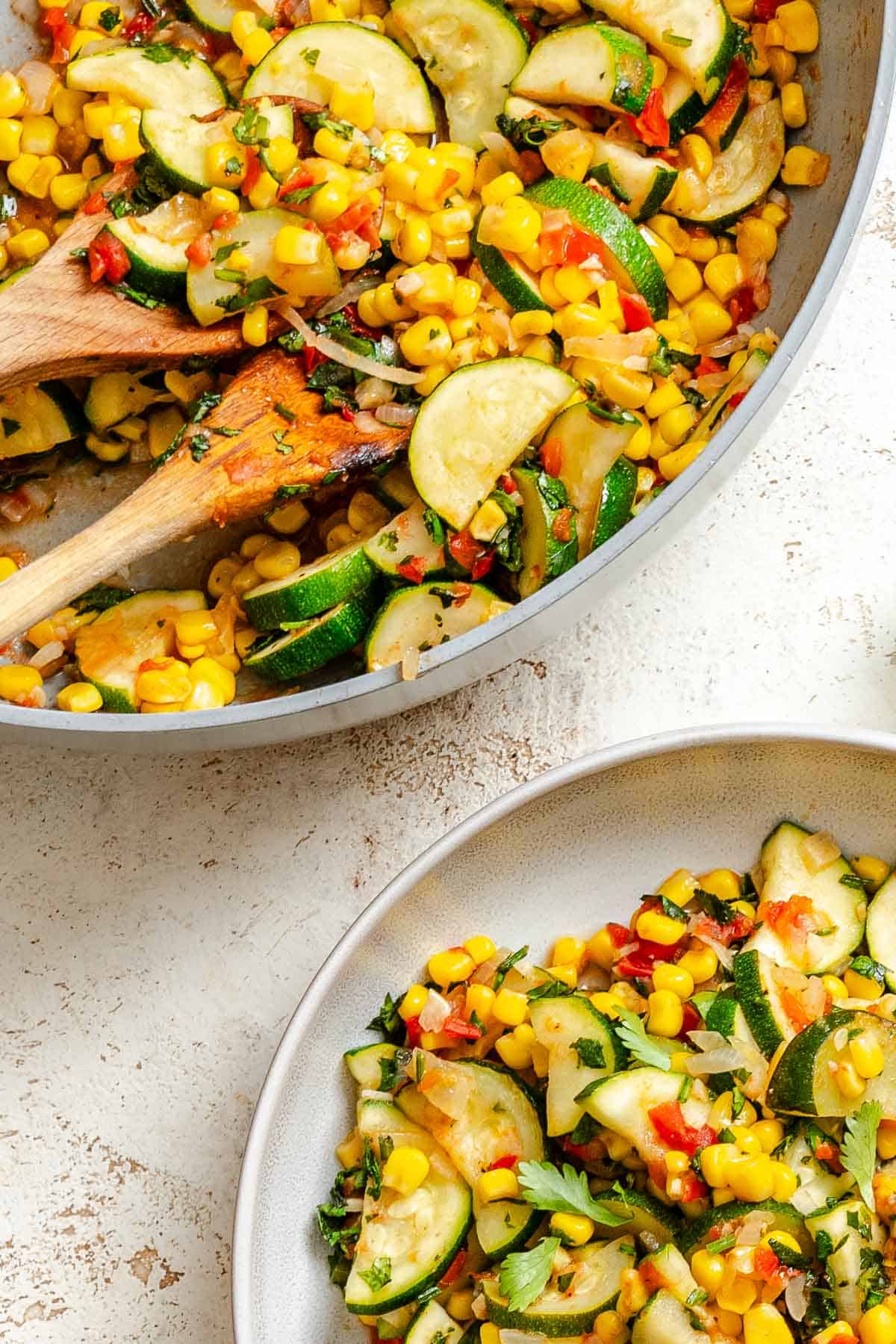 Completed Easy Calabacitas Recipe (Mexican Zucchini) on plate.
