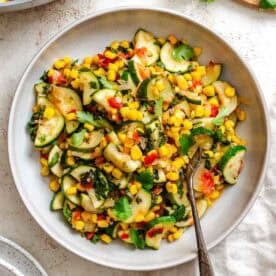 Completed Easy Calabacitas Recipe (Mexican Zucchini) on plate.