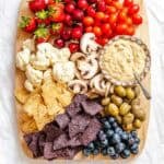 Completed 4th of July Charcuterie Board on a serving platter.