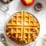 Completed Apple Cinnamon Waffles (Eggless) stacked on a plate.