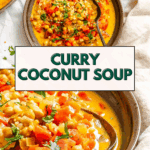 Pin for Coconut Chickpea Curry Soup.