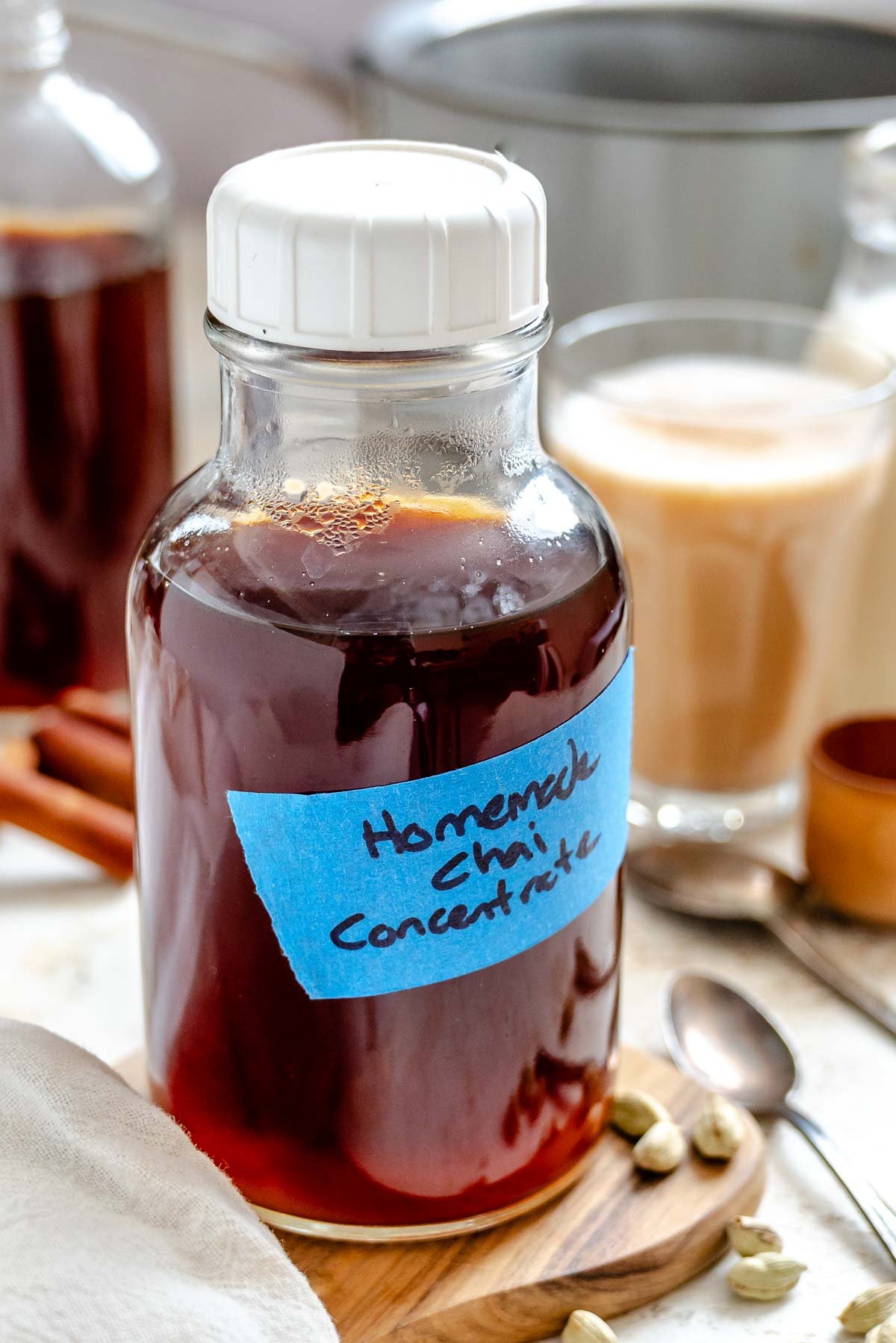 Completed Homemade Chai Concentrate in a jar.