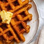 Completed Vegan Pumpkin Waffles on a plate.