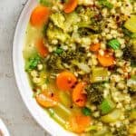 Completed Vegetable Barley Soup in a bowl.
