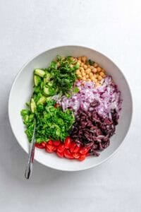 Process shot showing ingredients in a bowl.