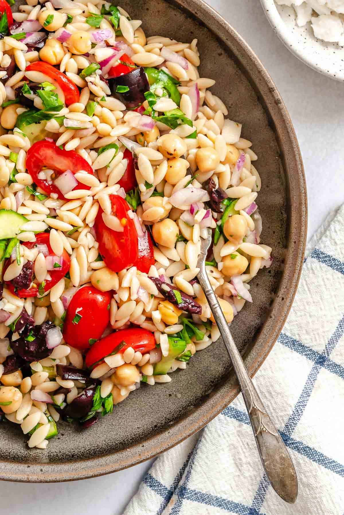Completed Easy Lemon Orzo Salad in a bowl.