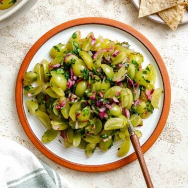Completed Fresh Grape Salsa on a plate.