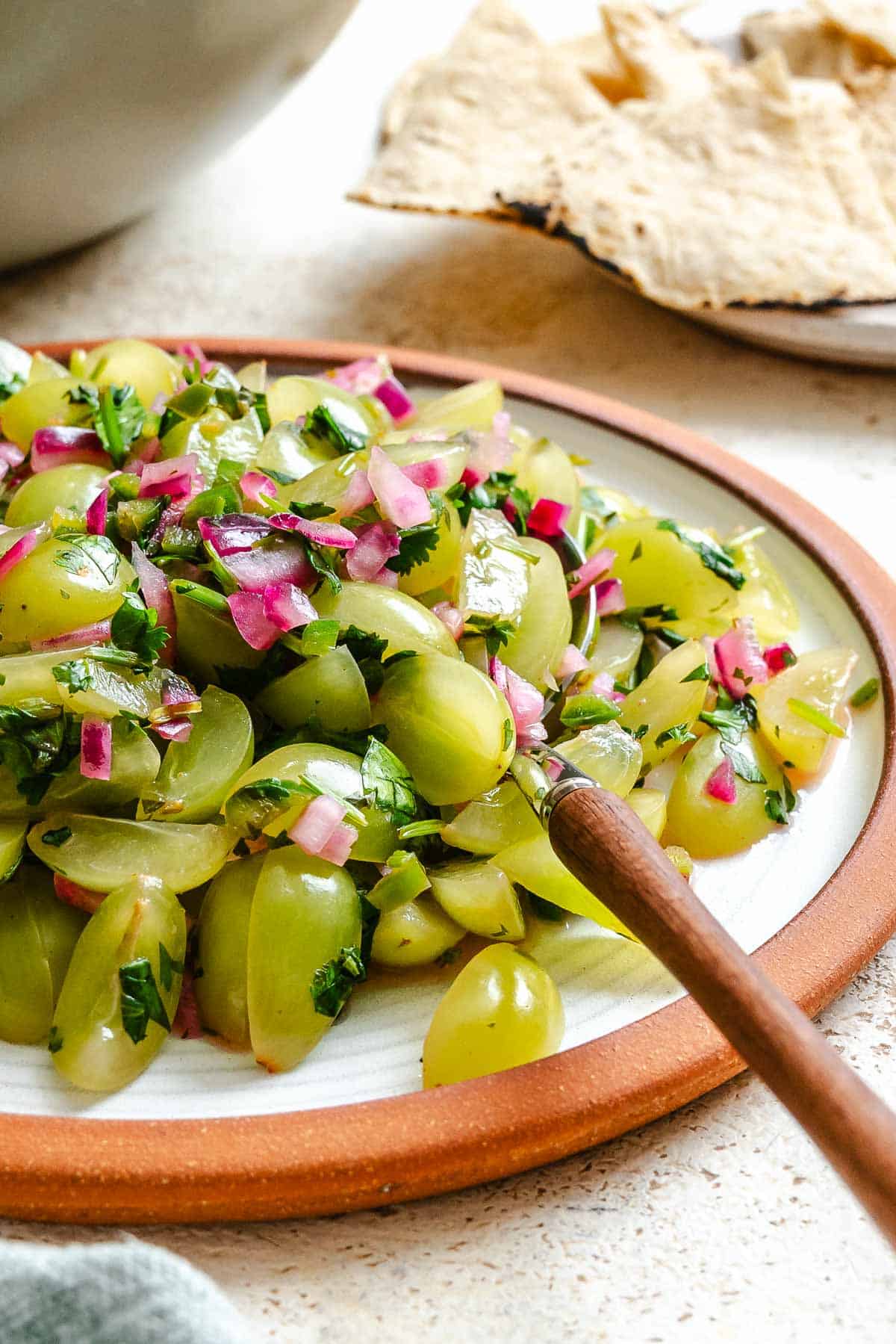 Completed Fresh Grape Salsa on a plate.