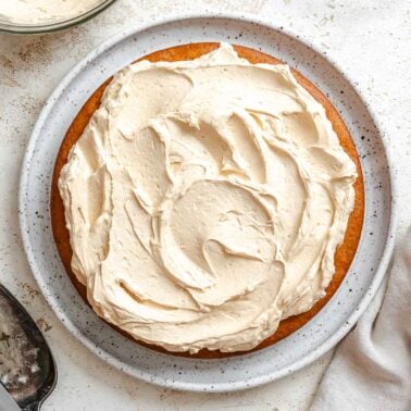 Completed Vegan Peanut Butter Cake on a plate.