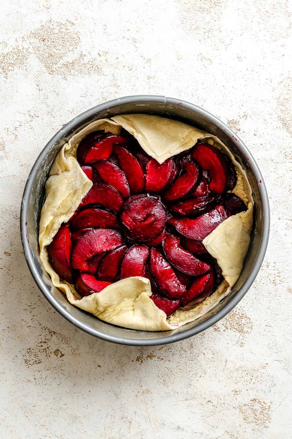 Process shot showing design made for Easy Plum Tart (Plum Galette).