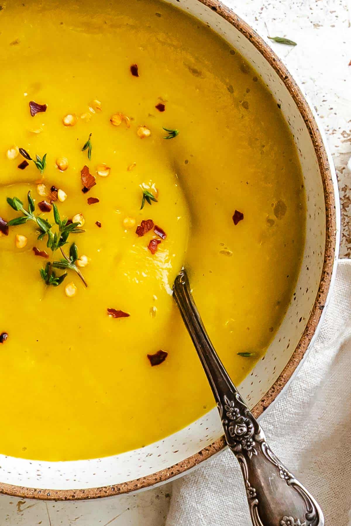 Completed Kabocha Squash Soup in a bowl.