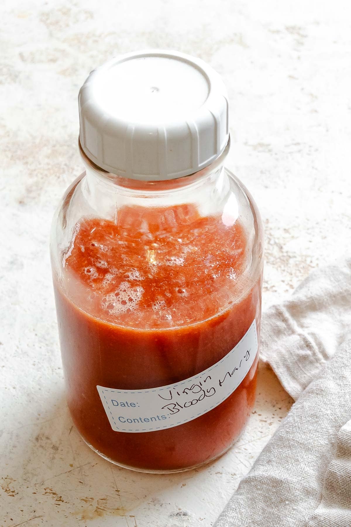Completed Virgin Bloody Mary in a storage bottle.
