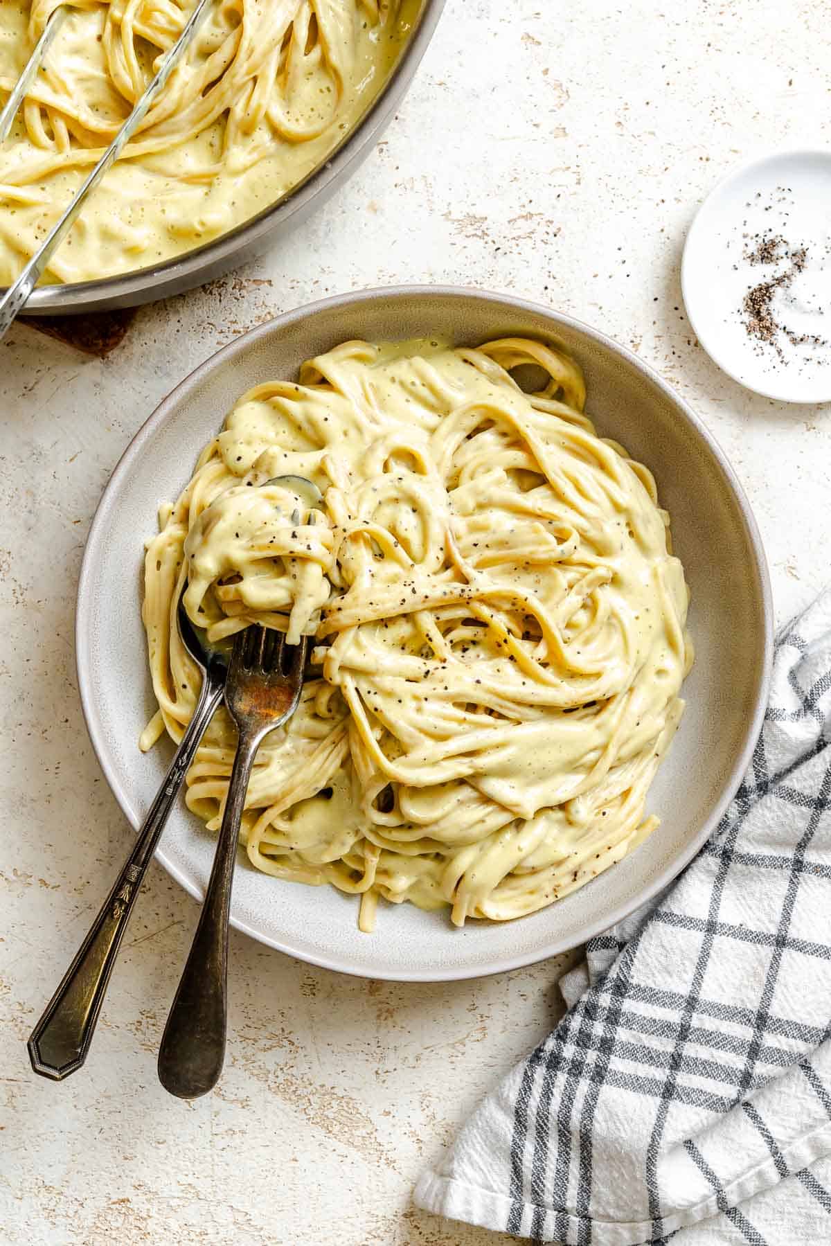 Completed Cauliflower Alfredo Sauce (Vegan) in a bowl.