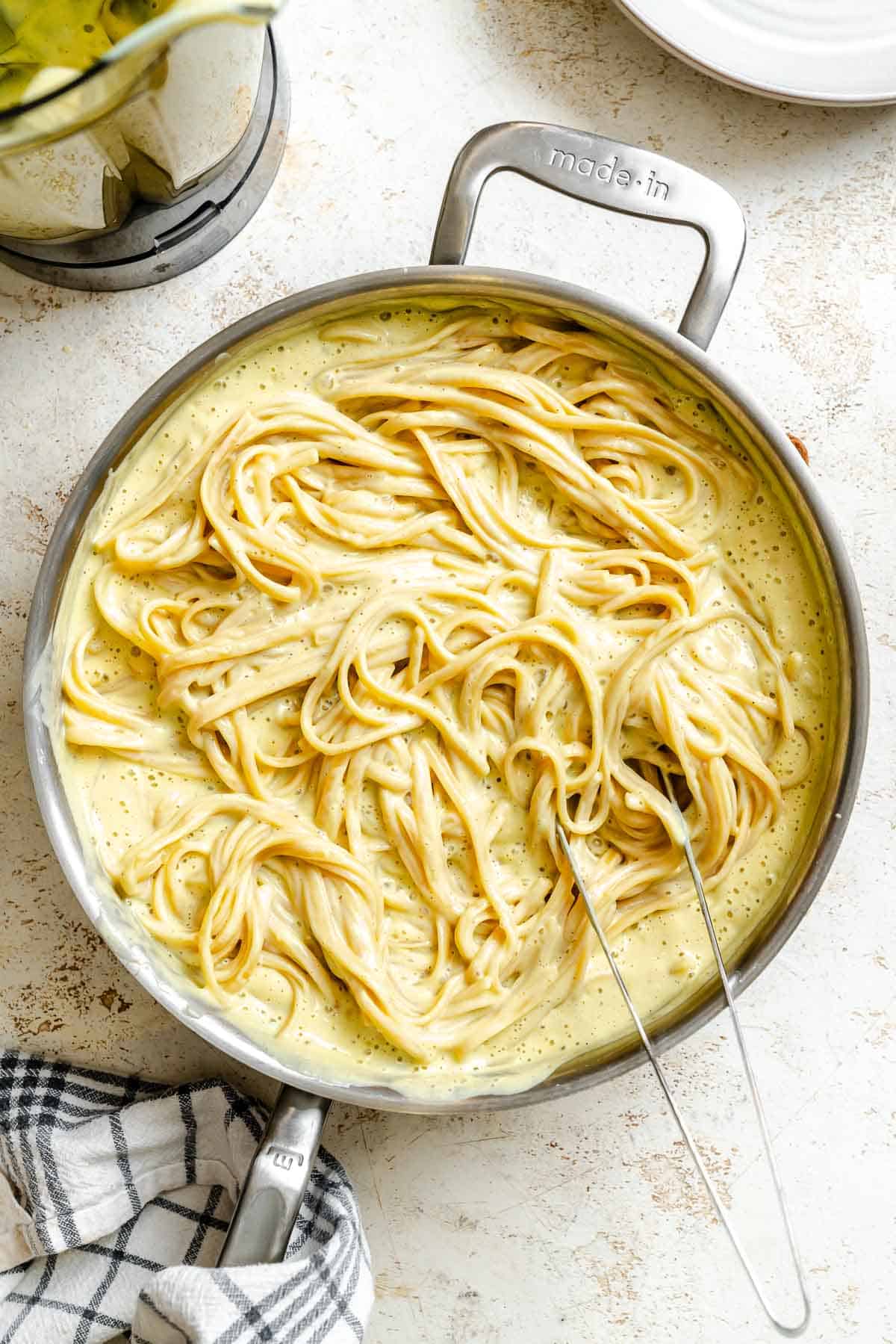 Completed Cauliflower Alfredo Sauce (Vegan) in a bowl.