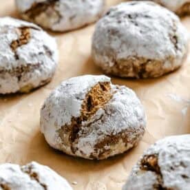 Completed Gingerbread Crinkle Cookies (Eggless!) on a baking dish.