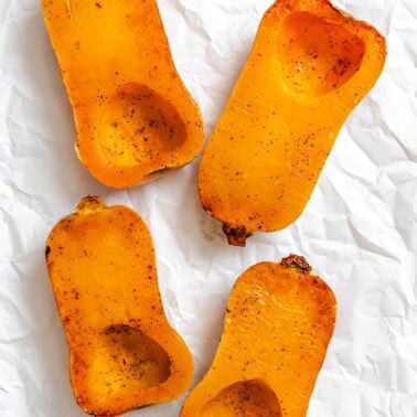 Process shot showing post baked butternut squash.