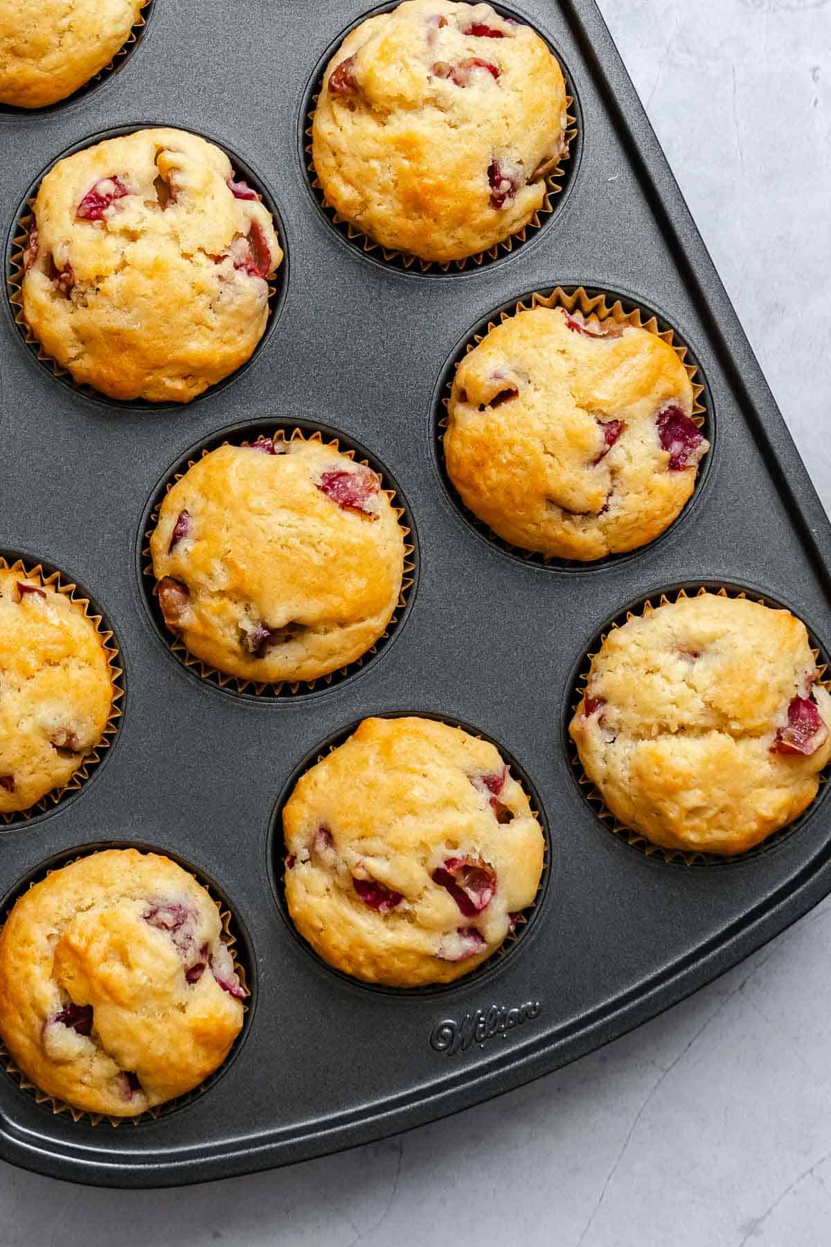 Completed Grape Muffins (Egg-Free) in muffin tray.