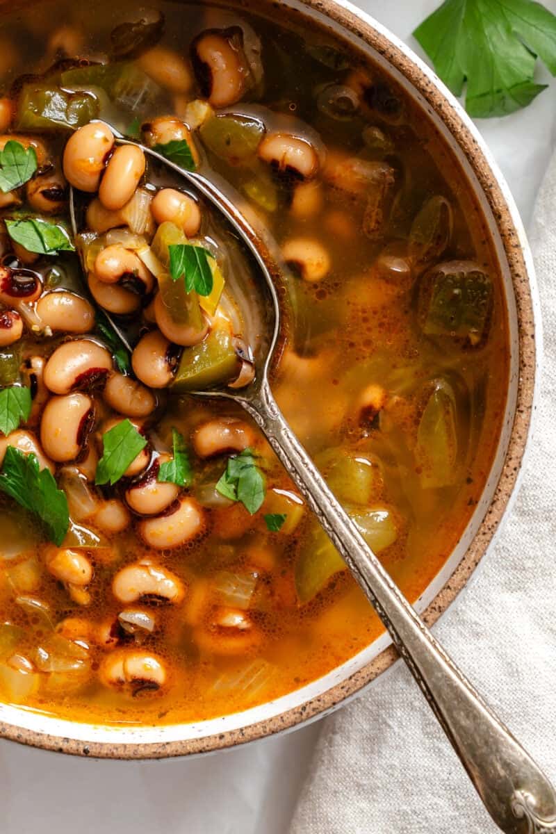 Completed Black Eyed Pea Soup (Vegan) in a bowl.