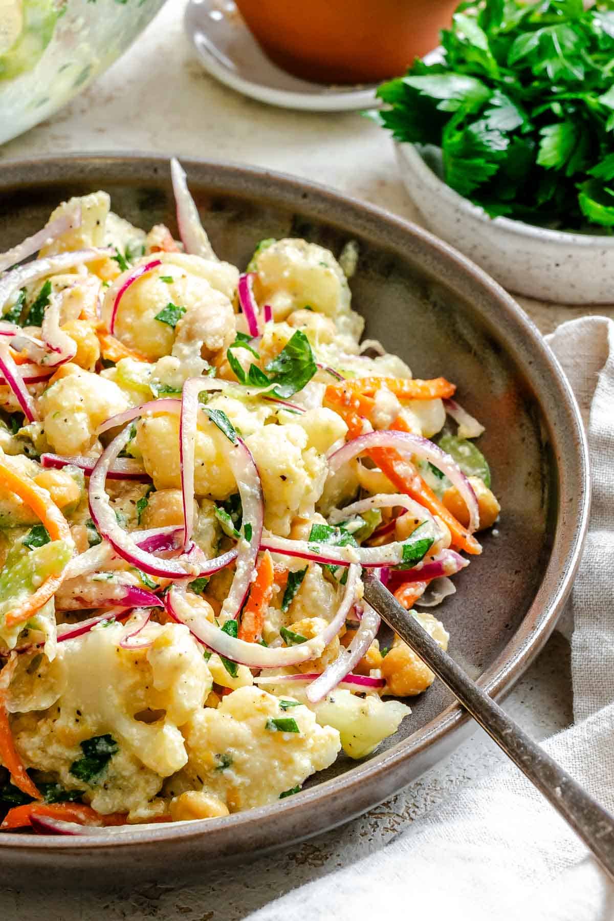 Completed Cauliflower Salad in a bowl.