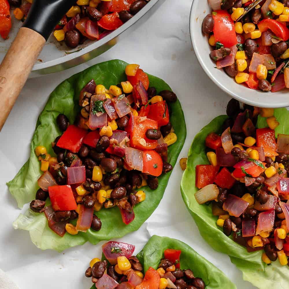 Vegetarian Lettuce Wraps (Beans & Corn)