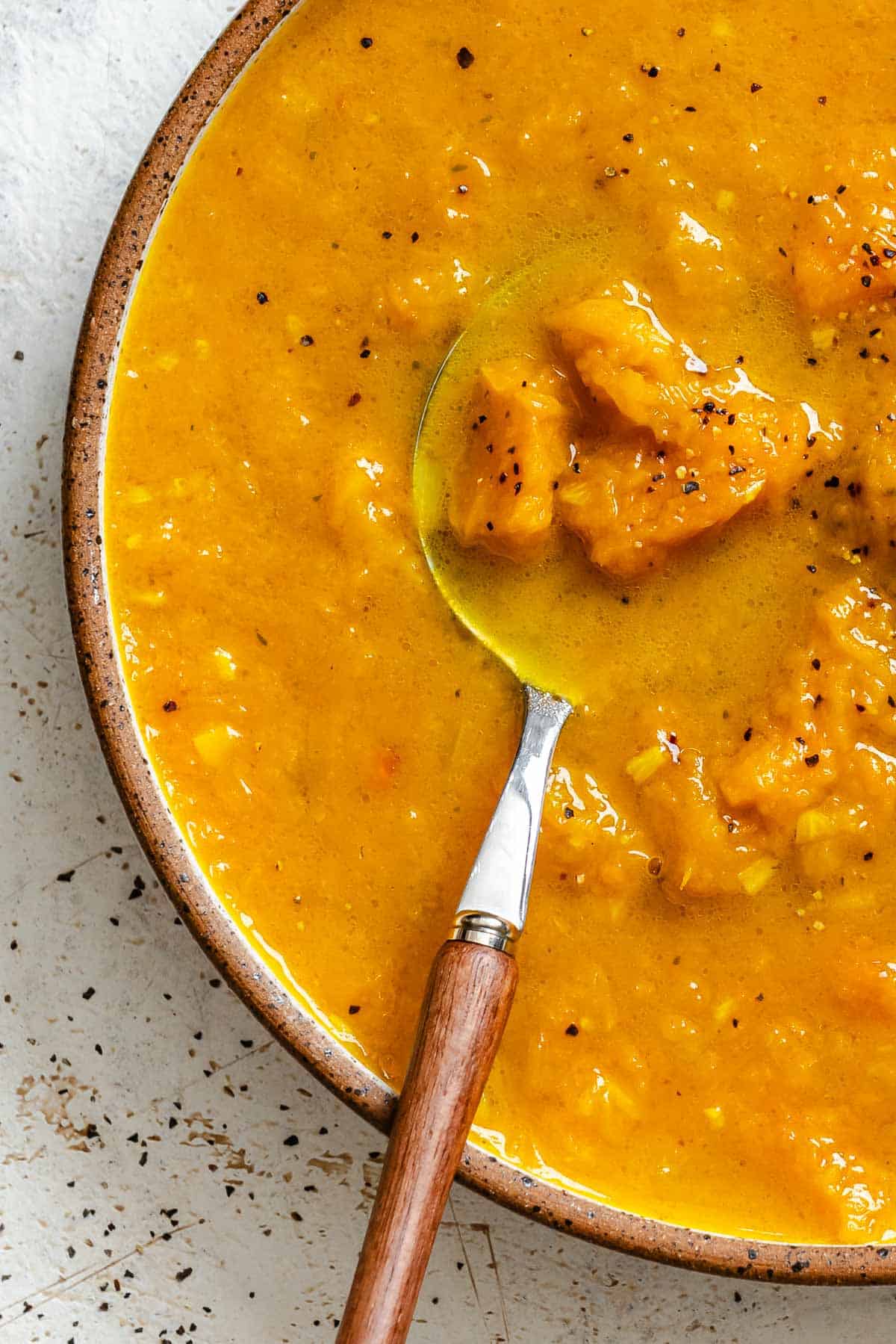 Completed Curried Butternut Squash Soup in a bowl.