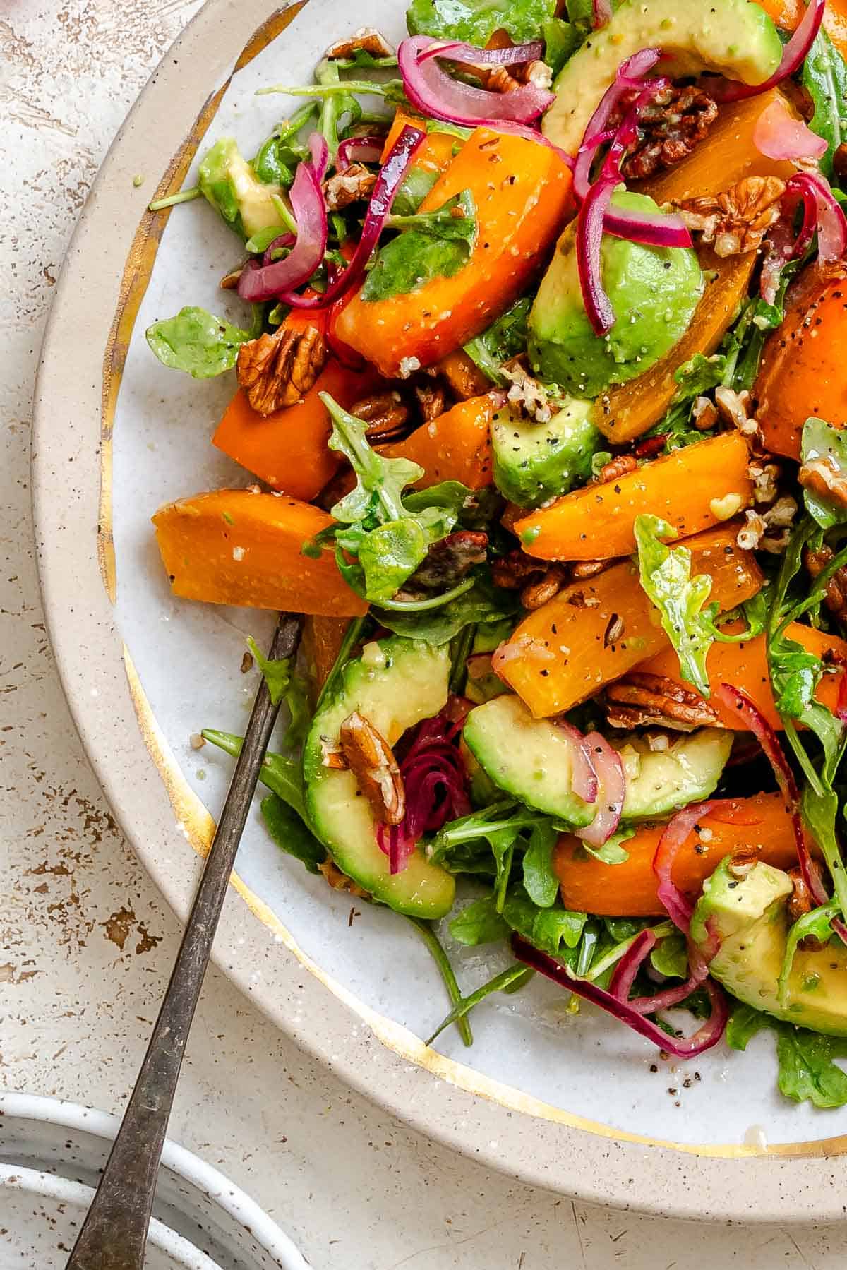 Completed Persimmon Salad on a plate.
