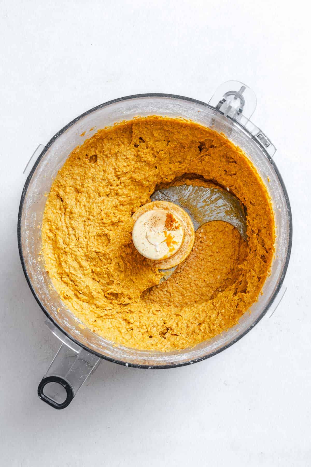 Process shot showing ingredients in food processor.