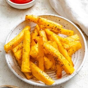 Completed Simple Polenta Fries on a plate.