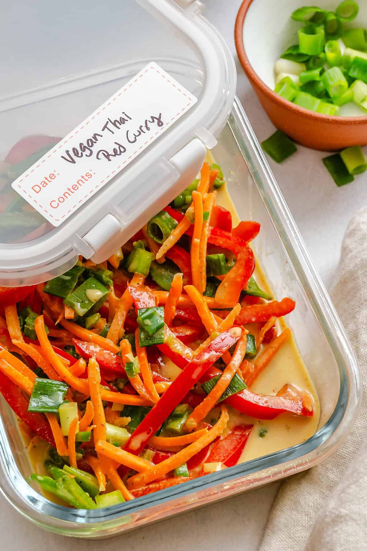 Completed Easy Vegan Curry in a storage container.