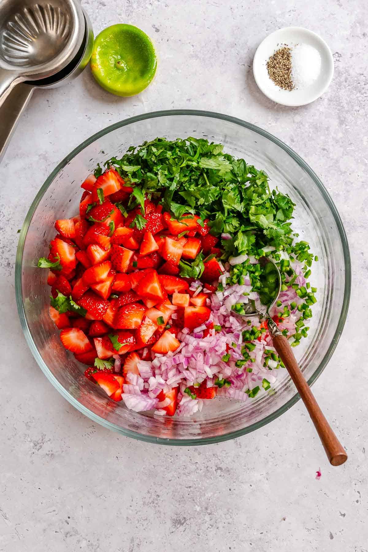 Process shot showing ingredients in a bowl.