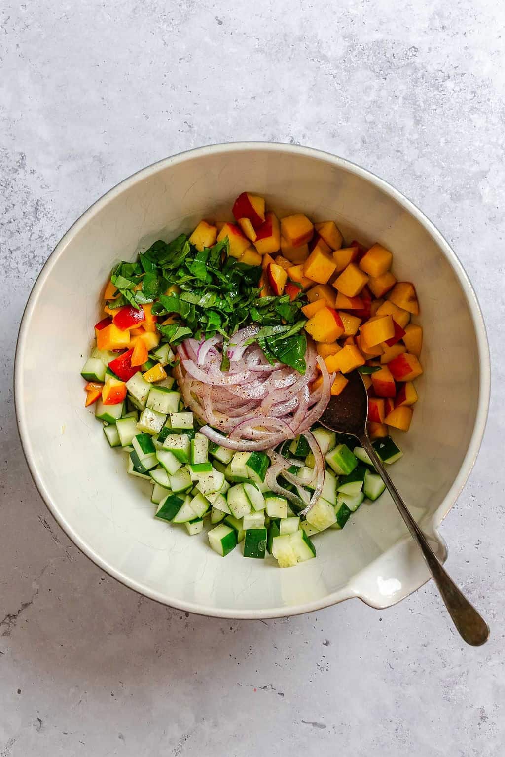Process shot showing ingredients in a bowl.
